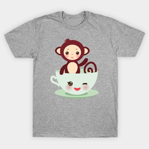 Cute Kawaii cup with brown monkey T-Shirt by EkaterinaP